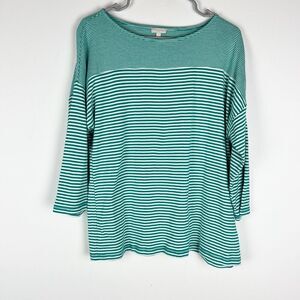 Talbots Teal Green and White Striped Boatneck Top